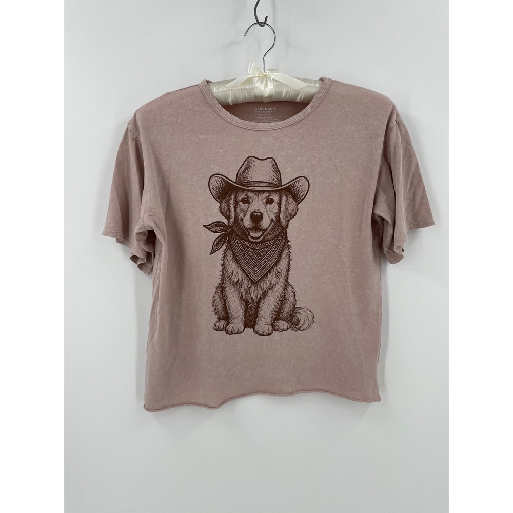 Beachbum Original Cowboy Golden Retriever Mineral Wash Tee Small Boxy NWOT